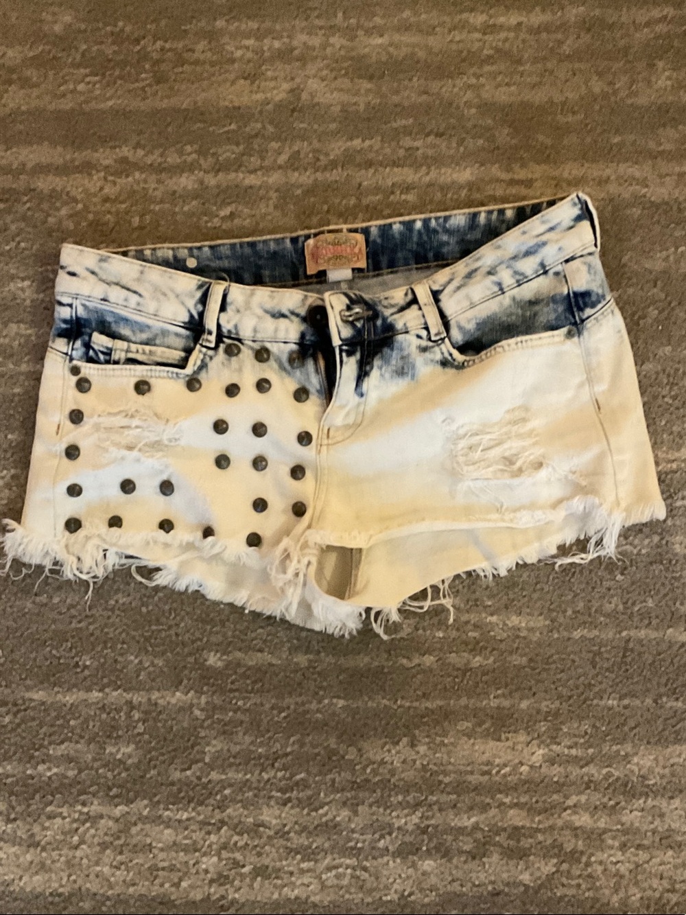 Bershka White Bleached Blue Studded Denim Cutoff Shorts